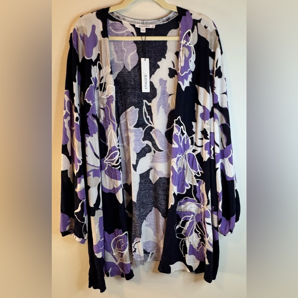 NEW Chico’s Purple Blooms Cardigan Sweater in Parisian Purple Size 4 / XXL / 20 - Picture 2 of 9